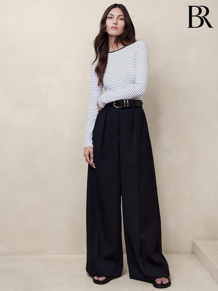Banana Republic Black/White Ribbed Scoop-Back Long Sleeve Top (K90488) | €19.50
