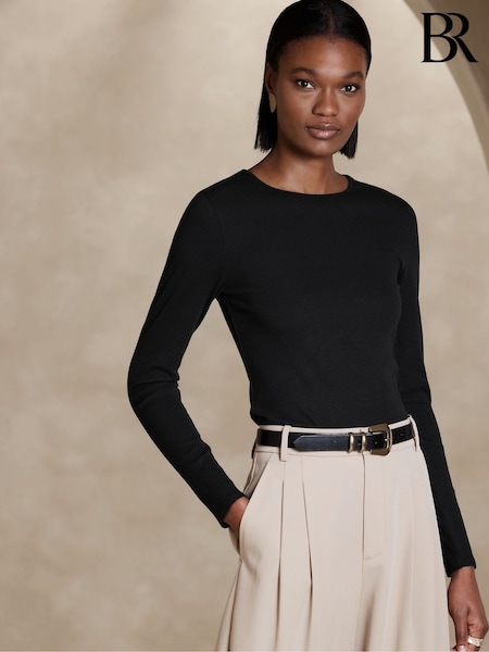 Musta - Banana Republic Ribbed Pyöreä kaula-aukko T-paita (K90504) | €55
