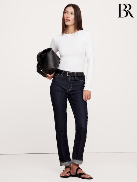 Valkoinen - Banana Republic Ribbed Pyöreä kaula-aukko T-paita (K90509) | €55