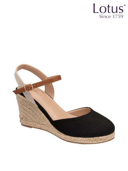 Lotus Black Wedge Espadrille Shoes (K90514) | 247 QAR
