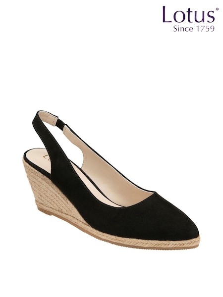 Lotus Black Sling Back Wedge Espadrille Shoes (K90523) | ₪251