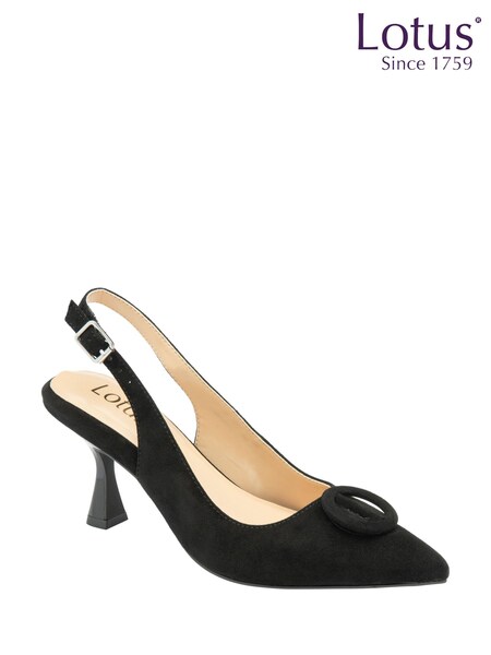 Lotus Black Slingback Suede Court Shoes (K90537) | €38