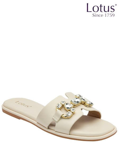 Lotus White Flat Slider Sandals (K90547) | AED104