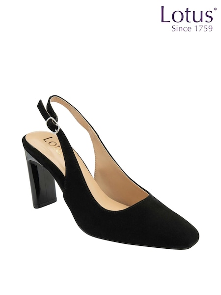 Lotus Jet Black Slingback Suede Court Shoes (K90552) | 371 QAR