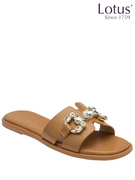 Lotus Brown Flat Slider Sandals (K90564) | €27