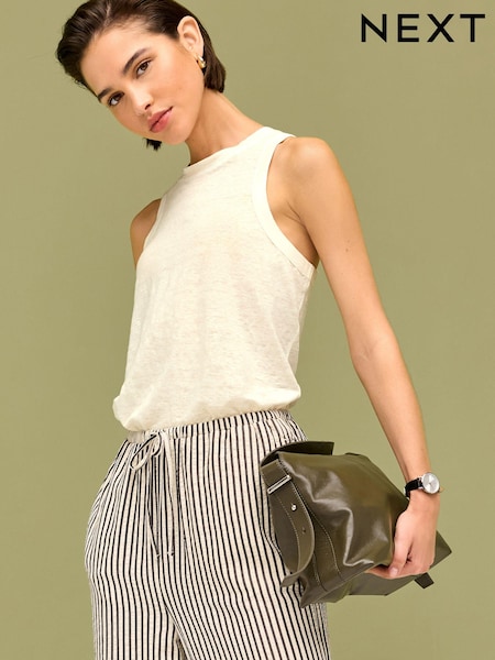 Ecru White 100% Linen Lightweight Round Neck Vest (K90603) | €9