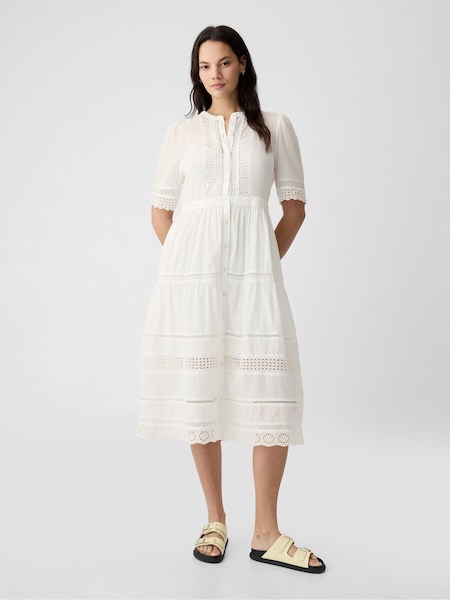 Weiß - Gap Cotton Lace Midi Dress (K90660) | 53 €