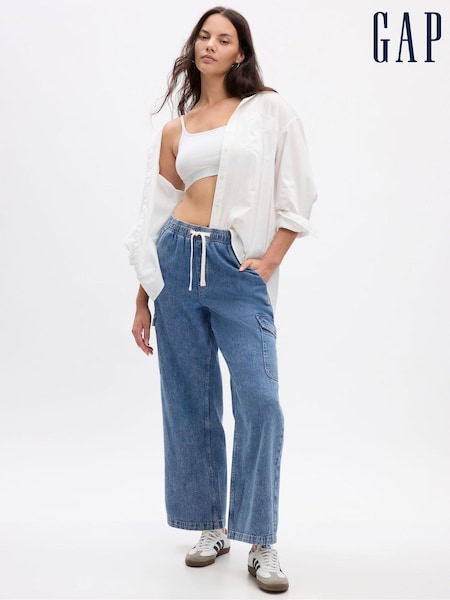 Gap Mid Blue Cargo High Waisted Pull On Jeans (K90664) | €25