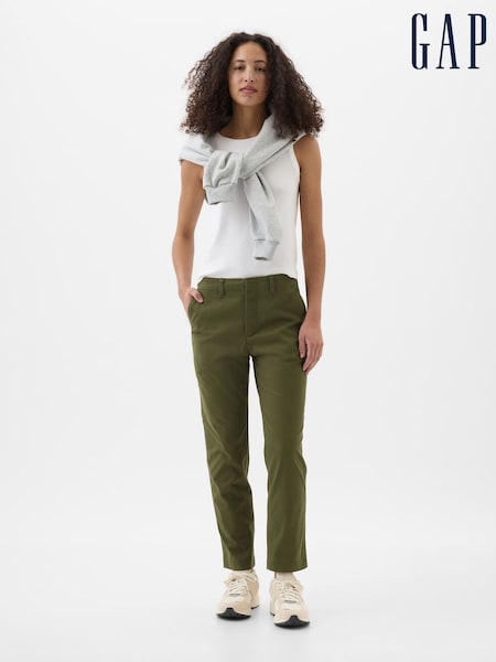 Verde - Pantaloni chino până la gleznă cu talie medie Gap Downtown (K90675) | 298 LEI