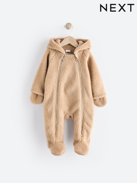 Brown Cosy Borg Bear Baby Pramsuit (K90735) | €13 - €13.50