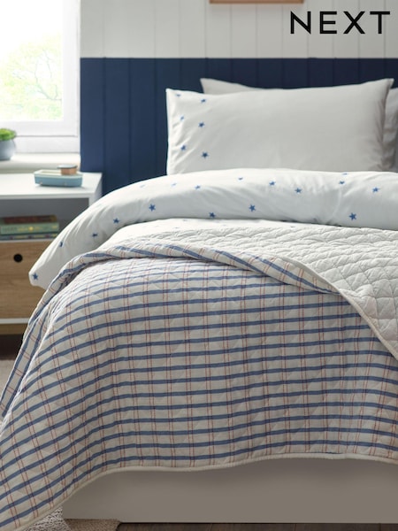 White/Blue Woven Check 100% Cotton Quilted Throw (K90752) | AED133