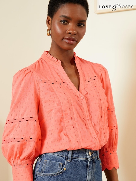 Розовый - Love & Roses V Neck Ric Rac Trim Blouse (K90821) | €19