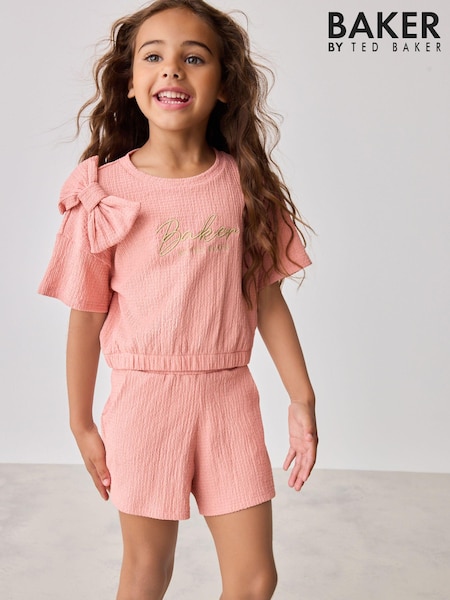 Baker By Ted Baker Pink Textured Bow Top and Shorts Set (K90858) | AED93 - AED118