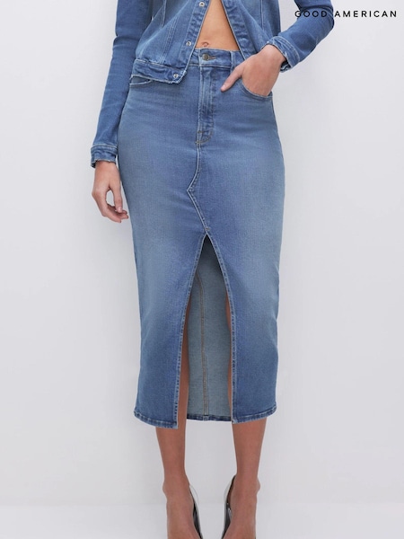 Good American Blue Split Front Midi Skirt (K90979) | €89