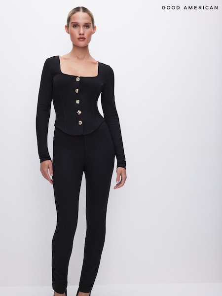 Good American Black Ponte Button Corset Top (K91012) | €79