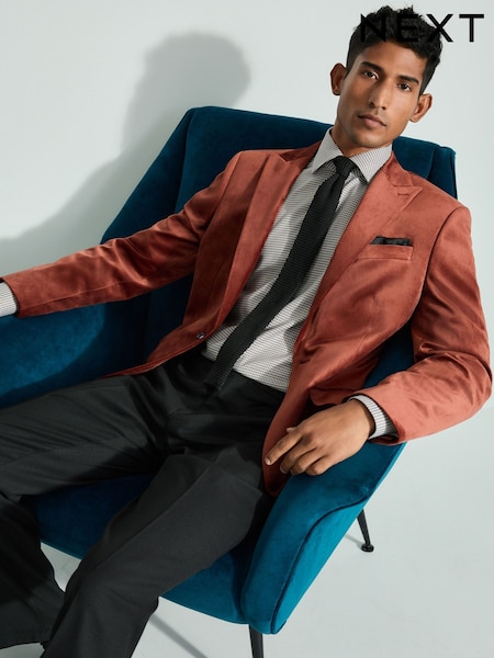 Rust Brown Slim Fit Self Lapel Velvet Blazer (K91026) | 308 QAR