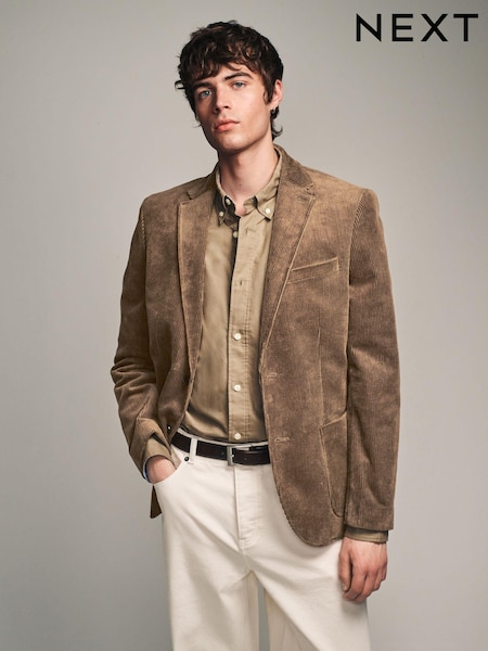 Neutrální hnědá - Klasicky padnoucí - Textured Corduroy Blazer (K91029) | 2 610 Kč