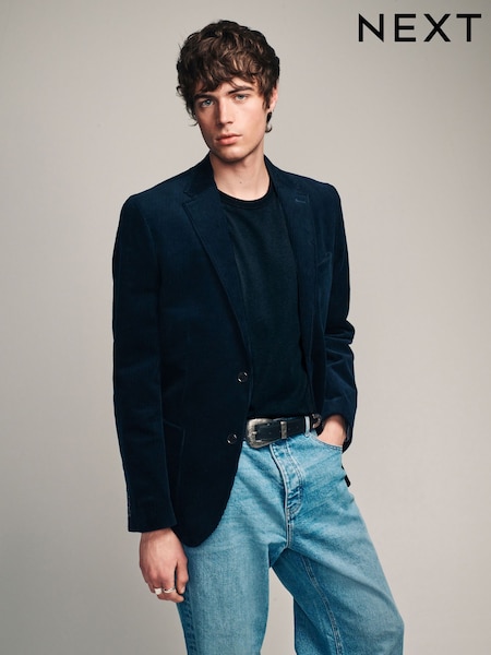 כחול כהה - גזרה רגילה - Textured Corduroy Blazer (K91030) | ‏272‏₪