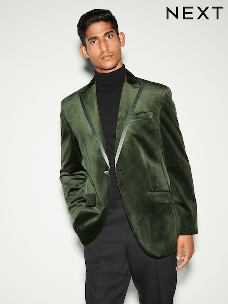 كاكي أخضر - تلبيس قياسي - Self Lapel Velvet Blazer (K91031) | ‏440 ر.ق.
