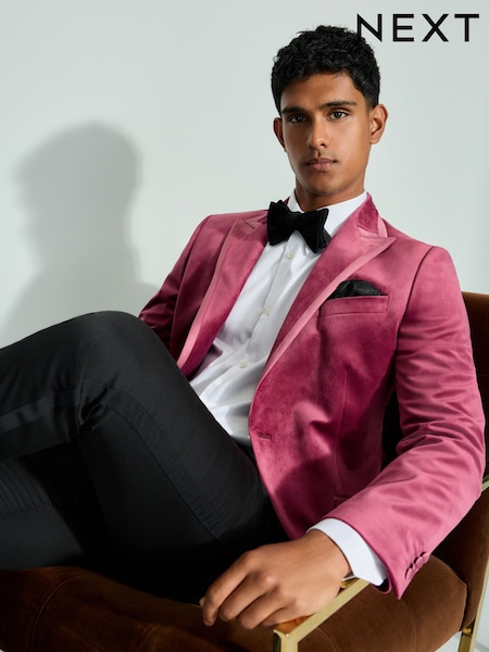 Fuchsia Pink Slim Fit Self Lapel Velvet Blazer (K91052) | €49