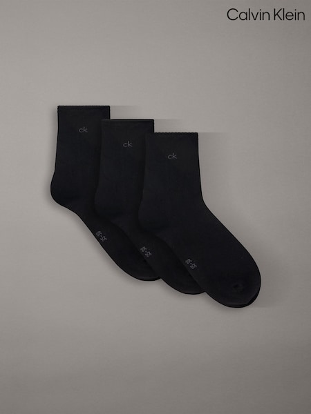 Melns - Calvin Klein mīkstas kokvilnas zeķes ar sarullējamu virspusi 3 iepakojumā