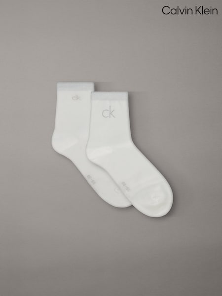 Weiß - Calvin Klein Soft Cotton Metallic Ankle Socks 2 Pack