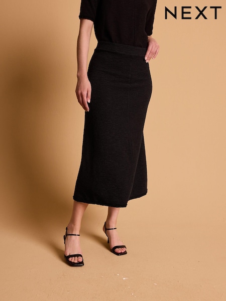 Black Boucle Midi Elasticated Waist Circle Skirt (K91315) | €16