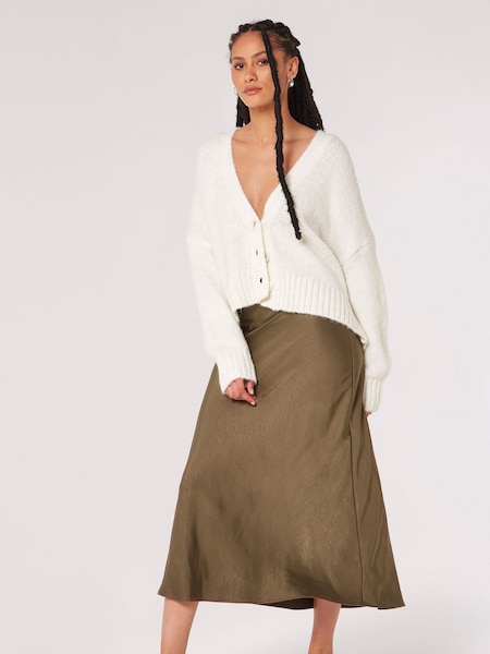 Apricot Khaki Green Satin Bias Cut Maxi Skirt (K91318) | €50