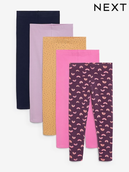 Pink/Purple Rainbow/Ochre Yellow Spot Leggings 5 Pack (3-16yrs) (K91330) | €21 - €29