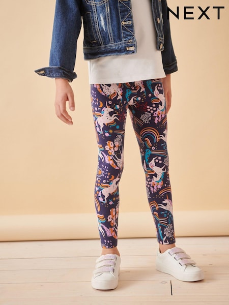 Navy Unicorn Rainbow Printed Leggings (3-16yrs) (K91363) | AED25 - AED51