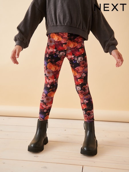 Black Floral Printed Leggings (3-16yrs) (K91364) | 17 QAR - 34 QAR