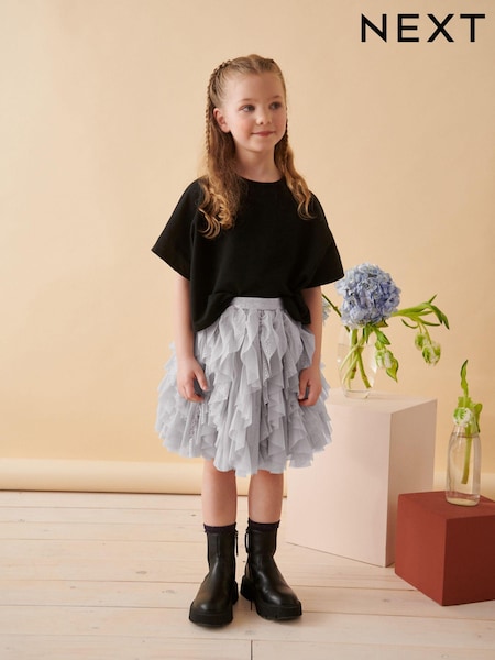 Grey/Silver Sparkle Tiered Tulle Mesh Skirt (3-16yrs) (K91369) | €23 - €29
