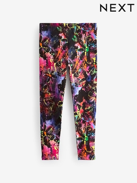 Schwarz/Rosa/Grün mit Farbspritzerprint - Printed Leggings (3-16yrs) (K91374) | 4 € - 9 €