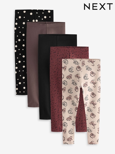 Rust Brown/Mono Spot/Neutral Character Leggings 5 Pack (3-16yrs) (K91390) | € 19 - € 28