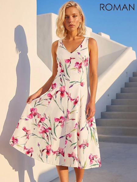 White - Roman Petite Fit And Flare Dress