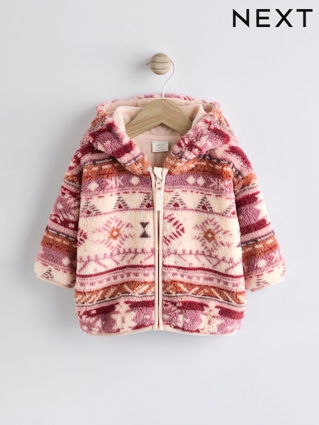 Pink Print Baby Cosy Fleece Jacket (0mths-2yrs) (K91433) | €9 - €10