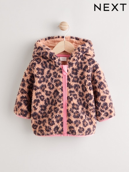 Brown Leopard Baby Borg Fleece Jacket (0mths-2yrs) (K91434) | €14 - €16