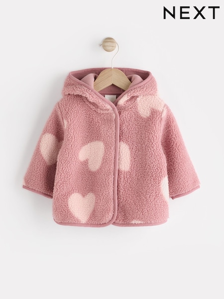 Pink Heart Print Baby Borg Fleece Jacket (0mths-2yrs) (K91435) | 79 QAR - 84 QAR