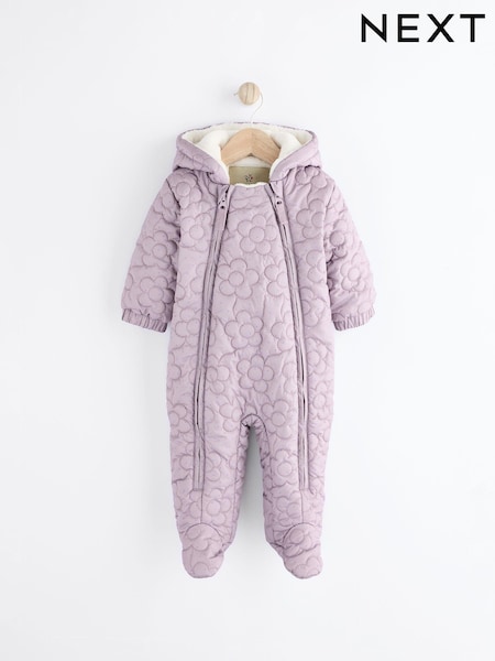 Purple Flower Fleece Lined Hooded Zip Quilted Baby All-In-One Pramsuit (0mths-2yrs) (K91456) | kr294 - kr315