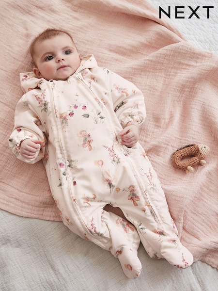 Ecru/Rosa Feen-Print - Baby Zip Hooded All-In-One Pramsuit (0mths-2yrs) (K91458) | 24 € - 26 €