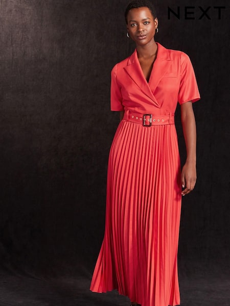 Красный - Pleated Short Sleeve Dress (K91464) | €32