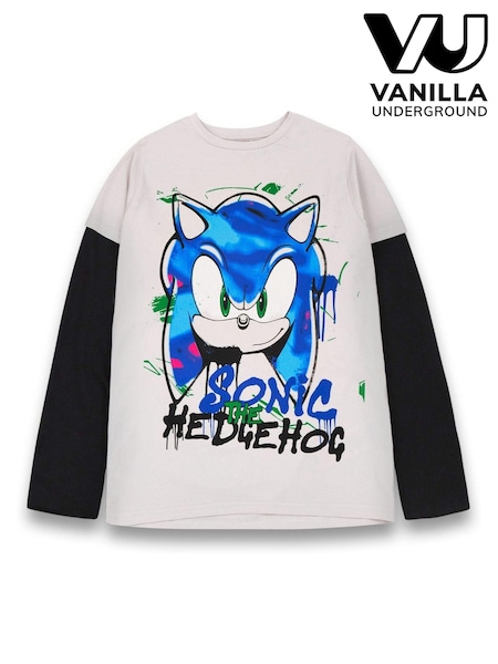 Vanilla Underground Boys Grey Character Long Sleeved Sonic The Hedgehog 100% Cotton T-Shirt (K91473) | 79 QAR