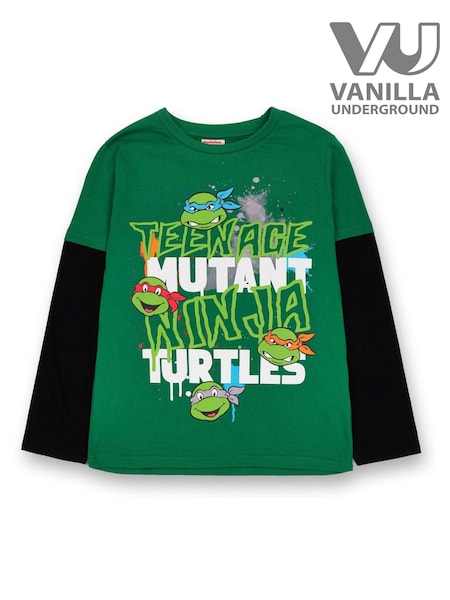 Vanilla Underground Green Boys Teenage Mutant Ninja Turtles Long Sleeve 100% Cotton T-Shirt (K91490) | €23