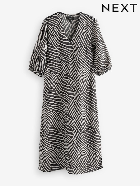 Black/White Textured Long Sleeve Zebra Printed Midi Dress (K91496) | €12