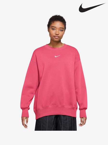 Nike Pink Phoenix Fleece Oversized Mini Swoosh Crew Neck Sweatshirt (K91513) | €42