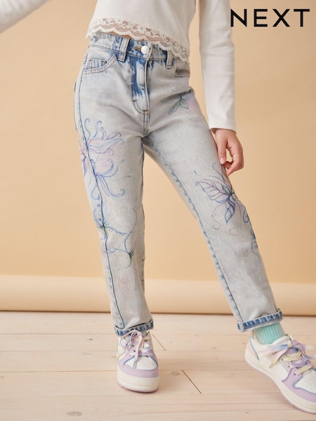 Blue Denim Mom Floral Printed 100% Cotton Jeans (3-16yrs) (K91519) | €12.50 - €14.50