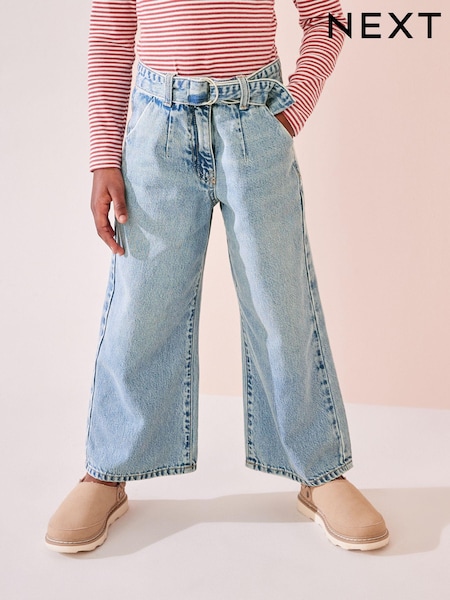 Helle Denim-Waschung - 100% Baumwolle Jeans mit weitem Bein und Gürtel (3-16Jahre) (K91524) | 18 € - 23 €