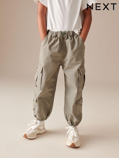 Khaki Green Parachute Cargo 100% Cotton Trousers (3-16yrs) (K91529) | €11 - €15
