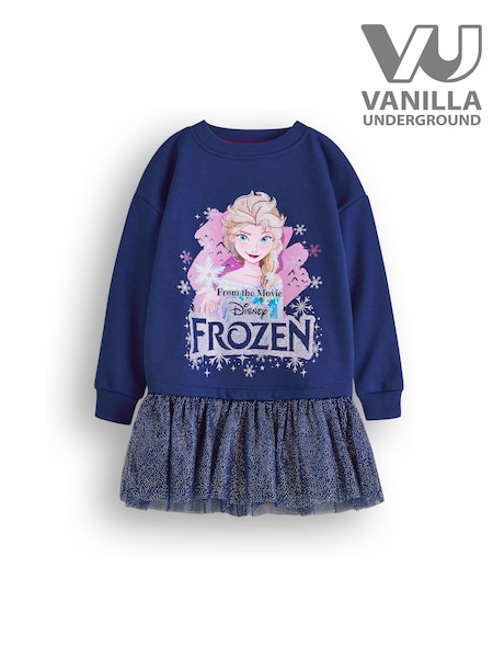 Vanilla Underground Blue Girls Frozen Longline Sweatshirt With Trim (K91532) | €27