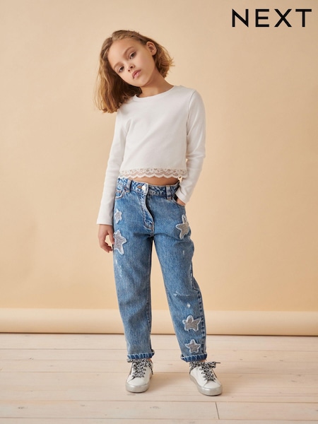 Denim, Mittelblau - Mom Sequin Star 100% Cotton Jeans (3-16yrs) (K91556) | 10 € - 13 €